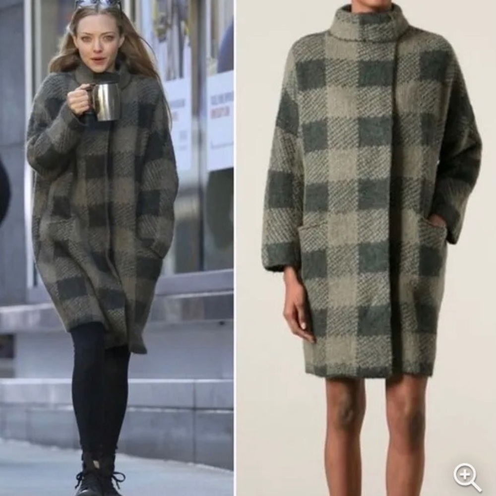 Rag and Bone Cammie Sweater Coat Green Black Plaid XXS/S